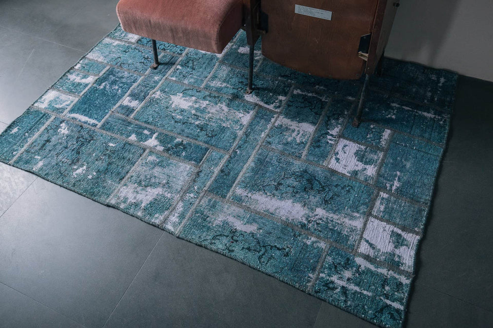 Persian patchwork light blue rug handmade with quality wools