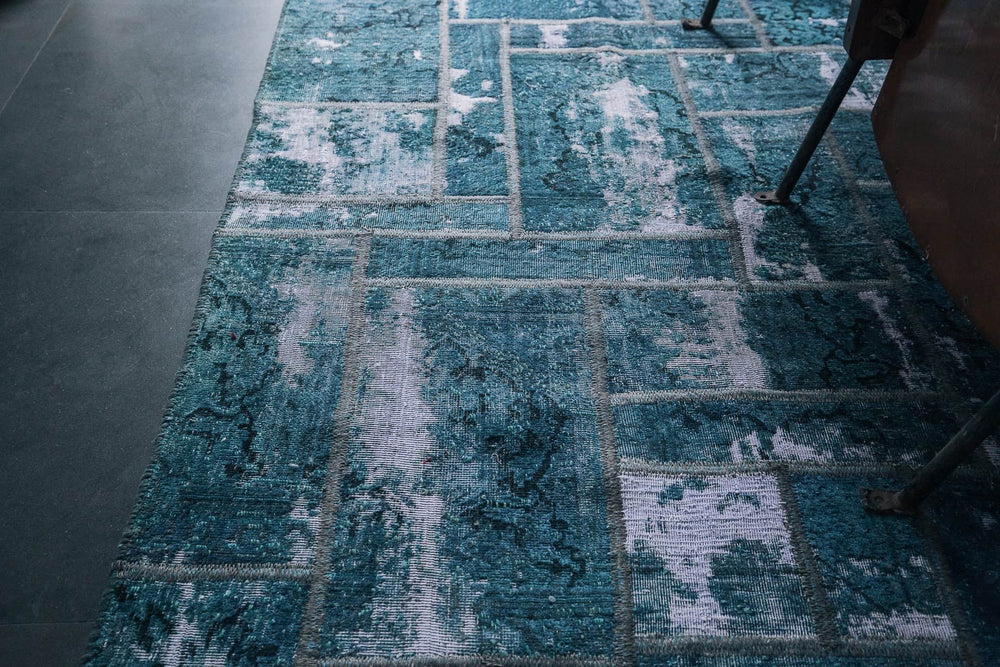 Persian patchwork light blue rug handmade with quality wools